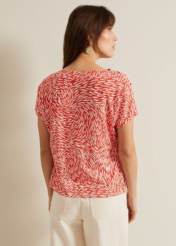 Phase Eight Suzie Button Detail Printed T Shirts Red Australia | YG9037415